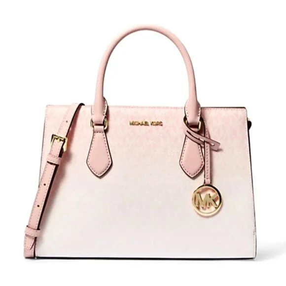 New Michael Kors Sheila Medium Ombré Signature Logo Satchel Powder Blush Multi